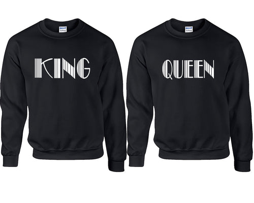 King and Queen couple sweatshirts. Black sweaters for men, sweaters for women. Sweat shirt. Matching sweatshirts for couples