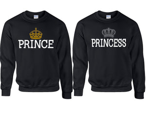 Prince Princess couple sweatshirts. Black sweaters for men, sweaters for women. Sweat shirt. Matching sweatshirts for couples