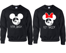 Load image into Gallery viewer, Her Jack and His Sally couple sweatshirts. Black sweaters for men, sweaters for women. Sweat shirt. Matching sweatshirts for couples
