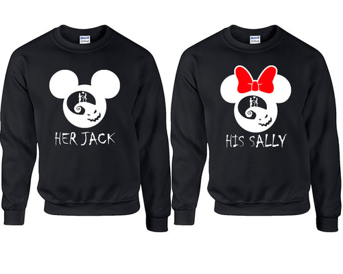 Her Jack and His Sally couple sweatshirts. Black sweaters for men, sweaters for women. Sweat shirt. Matching sweatshirts for couples