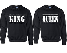 Cargar imagen en el visor de la galería, King and Queen couple sweatshirts. Black sweaters for men, sweaters for women. Sweat shirt. Matching sweatshirts for couples
