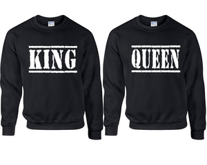 King and Queen couple sweatshirts. Black sweaters for men, sweaters for women. Sweat shirt. Matching sweatshirts for couples