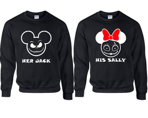 Her Jack and His Sally couple sweatshirts. Black sweaters for men, sweaters for women. Sweat shirt. Matching sweatshirts for couples