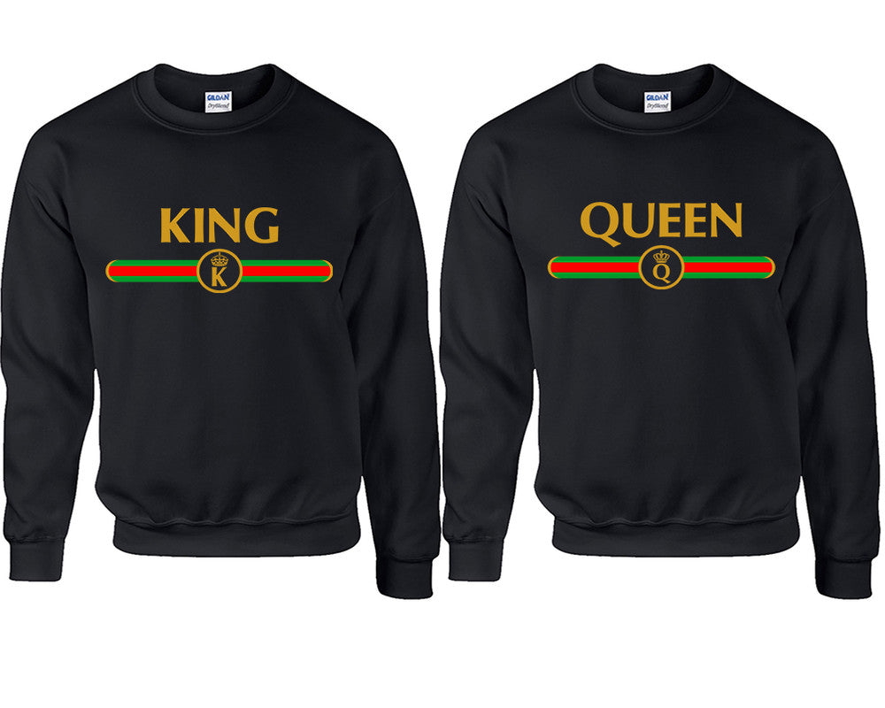 King Queen couple sweatshirts. Black sweaters for men, sweaters for women. Sweat shirt. Matching sweatshirts for couples