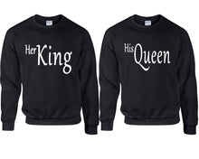Cargar imagen en el visor de la galería, Her King and His Queen couple sweatshirts. Black sweaters for men, sweaters for women. Sweat shirt. Matching sweatshirts for couples
