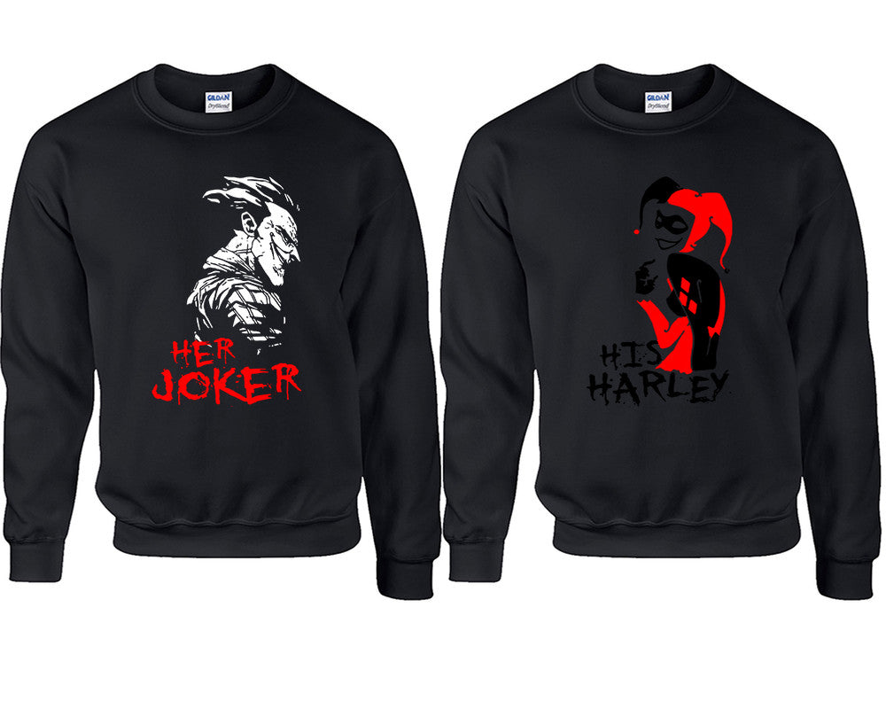 Her Joker His Harley couple sweatshirts. Black sweaters for men, sweaters for women. Sweat shirt. Matching sweatshirts for couples