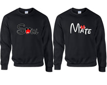 Load image into Gallery viewer, Soul and Mate couple sweatshirts. Black sweaters for men, sweaters for women. Sweat shirt. Matching sweatshirts for couples
