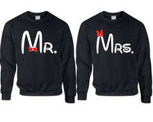 將圖片載入圖庫檢視器 Mr Mrs couple sweatshirts. Black sweaters for men, sweaters for women. Sweat shirt. Matching sweatshirts for couples
