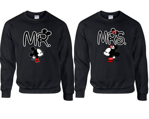Mr Mrs couple sweatshirts. Black sweaters for men, sweaters for women. Sweat shirt. Matching sweatshirts for couples