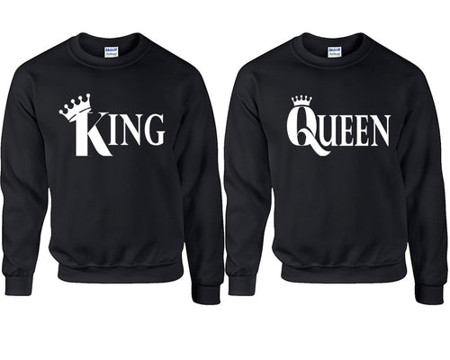 King and Queen couple sweatshirts. Black sweaters for men, sweaters for women. Sweat shirt. Matching sweatshirts for couples