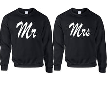 Cargar imagen en el visor de la galería, Mr and Mrs couple sweatshirts. Black sweaters for men, sweaters for women. Sweat shirt. Matching sweatshirts for couples
