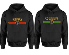 Cargar imagen en el visor de la galería, King Queen hoodie, Matching couple hoodies, Black pullover hoodies. Couple jogger pants and hoodies set.
