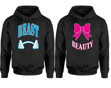 將圖片載入圖庫檢視器 Beast Beauty hoodie, Matching couple hoodies, Black pullover hoodies. Couple jogger pants and hoodies set.
