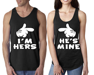 I'm Hers He's Mine  matching couple tank tops. Couple shirts, Black tank top for men, tank top for women. Cute shirts.