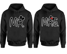 Cargar imagen en el visor de la galería, Mr Mrs hoodie, Matching couple hoodies, Black pullover hoodies. Couple jogger pants and hoodies set.
