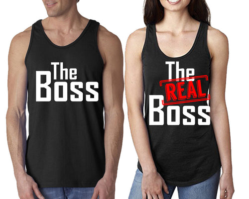 The Boss The Real Boss  matching couple tank tops. Couple shirts, Black tank top for men, tank top for women. Cute shirts.