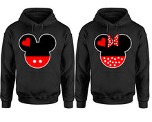 Cargar imagen en el visor de la galería, Mickey Minnie hoodie, Matching couple hoodies, Black pullover hoodies. Couple jogger pants and hoodies set.
