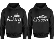 Charger l&#39;image dans la galerie, King Queen hoodie, Matching couple hoodies, Black pullover hoodies. Couple jogger pants and hoodies set.
