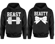 Cargar imagen en el visor de la galería, Beast Beauty hoodie, Matching couple hoodies, Black pullover hoodies. Couple jogger pants and hoodies set.

