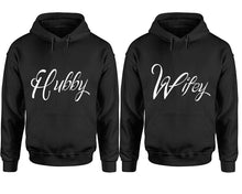 Charger l&#39;image dans la galerie, Hubby and Wifey hoodies, Matching couple hoodies, Black pullover hoodies

