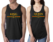 Load image into Gallery viewer, King Queen  matching couple tank tops. Couple shirts, Black tank top for men, tank top for women. Cute shirts.
