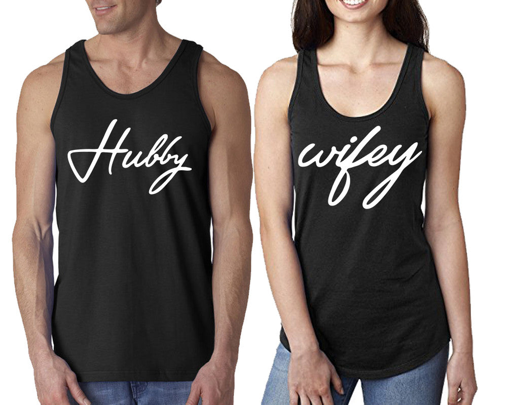 Hubby Wifey  matching couple tank tops. Couple shirts, Black tank top for men, tank top for women. Cute shirts.