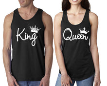 Load image into Gallery viewer, King Queen  matching couple tank tops. Couple shirts, Black tank top for men, tank top for women. Cute shirts.
