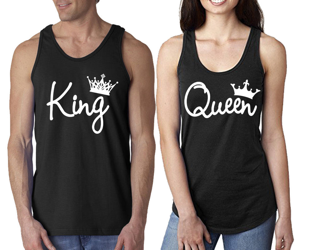 King Queen  matching couple tank tops. Couple shirts, Black tank top for men, tank top for women. Cute shirts.