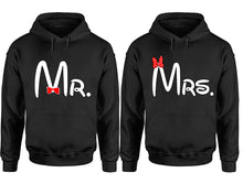 Cargar imagen en el visor de la galería, Mr Mrs hoodie, Matching couple hoodies, Black pullover hoodies. Couple jogger pants and hoodies set.
