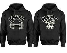 將圖片載入圖庫檢視器 Beast Beauty hoodie, Matching couple hoodies, Black pullover hoodies. Couple jogger pants and hoodies set.
