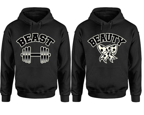 Beast Beauty hoodie, Matching couple hoodies, Black pullover hoodies. Couple jogger pants and hoodies set.