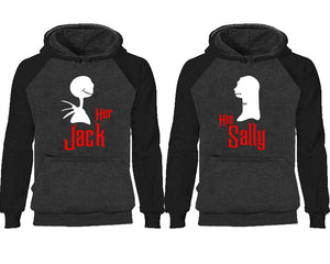 Her Jack His Sally couple hoodies, raglan hoodie. Black Charcoal hoodie mens, Black Charcoal red hoodie womens. 