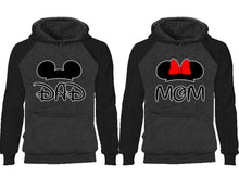 將圖片載入圖庫檢視器 Dad Mom couple hoodies, raglan hoodie. Black Charcoal hoodie mens, Black Charcoal red hoodie womens. 

