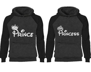 Prince Princess couple hoodies, raglan hoodie. Black Charcoal hoodie mens, Black Charcoal red hoodie womens. 