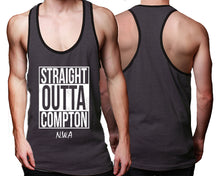 Load image into Gallery viewer, Straight Outta Compton custom tank top, graphic tees. Black Charcoal tank top for men. Black Charcoal color racerback tanktop for mens.
