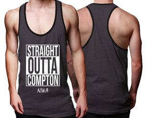Straight Outta Compton custom tank top, graphic tees. Black Charcoal tank top for men. Black Charcoal color racerback tanktop for mens.