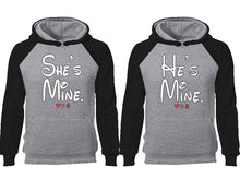 將圖片載入圖庫檢視器 She&#39;s Mine He&#39;s Mine couple hoodies, raglan hoodie. Black Grey hoodie mens, Black Grey red hoodie womens. 
