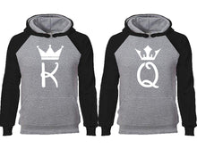 將圖片載入圖庫檢視器 King Queen couple hoodies, raglan hoodie. Black Grey hoodie mens, Black Grey red hoodie womens. 
