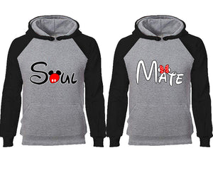 Soul Mate couple hoodies, raglan hoodie. Black Grey hoodie mens, Black Grey red hoodie womens. 