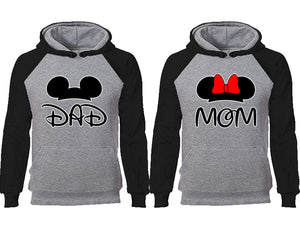 Dad Mom couple hoodies, raglan hoodie. Black Grey hoodie mens, Black Grey red hoodie womens. 