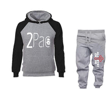 Cargar imagen en el visor de la galería, Rap Hip-Hop R&amp;B outfits bottom and top, Black Grey hoodies for men, Black Grey mens joggers. Hoodie and jogger pants for mens
