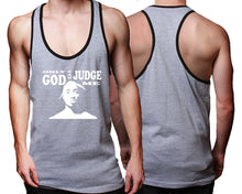 Load image into Gallery viewer, Only God Can Judge Me custom tank top, graphic tees. Black Grey tank top for men. Black Grey color racerback tanktop for mens.
