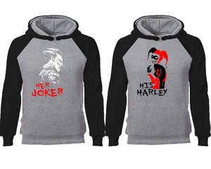 Her Joker His Harley couple hoodies, raglan hoodie. Black Grey hoodie mens, Black Grey red hoodie womens. 