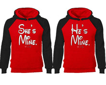 將圖片載入圖庫檢視器 She&#39;s Mine He&#39;s Mine couple hoodies, raglan hoodie. Black Red hoodie mens, Black Red red hoodie womens. 
