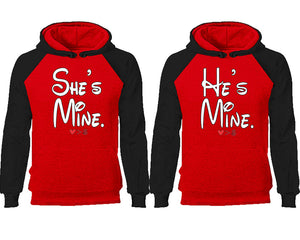 She's Mine He's Mine couple hoodies, raglan hoodie. Black Red hoodie mens, Black Red red hoodie womens. 
