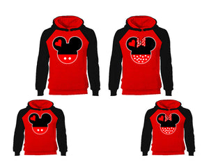 Mickey Minnie. Matching family outfits. Black Red adults, kids pullover hoodie.
