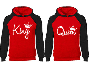 King Queen couple hoodies, raglan hoodie. Black Red hoodie mens, Black Red red hoodie womens. 