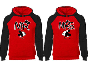 Mr Mrs couple hoodies, raglan hoodie. Black Red hoodie mens, Black Red red hoodie womens. 