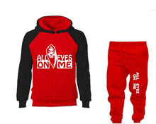 將圖片載入圖庫檢視器 All Eyes On Me outfits bottom and top, Black Red hoodies for men, Black Red mens joggers. Hoodie and jogger pants for mens
