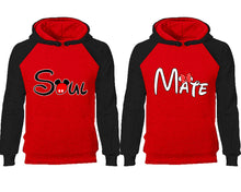 Load image into Gallery viewer, Soul Mate couple hoodies, raglan hoodie. Black Red hoodie mens, Black Red red hoodie womens. 
